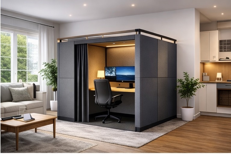 Panl in a studio apartment home office setup